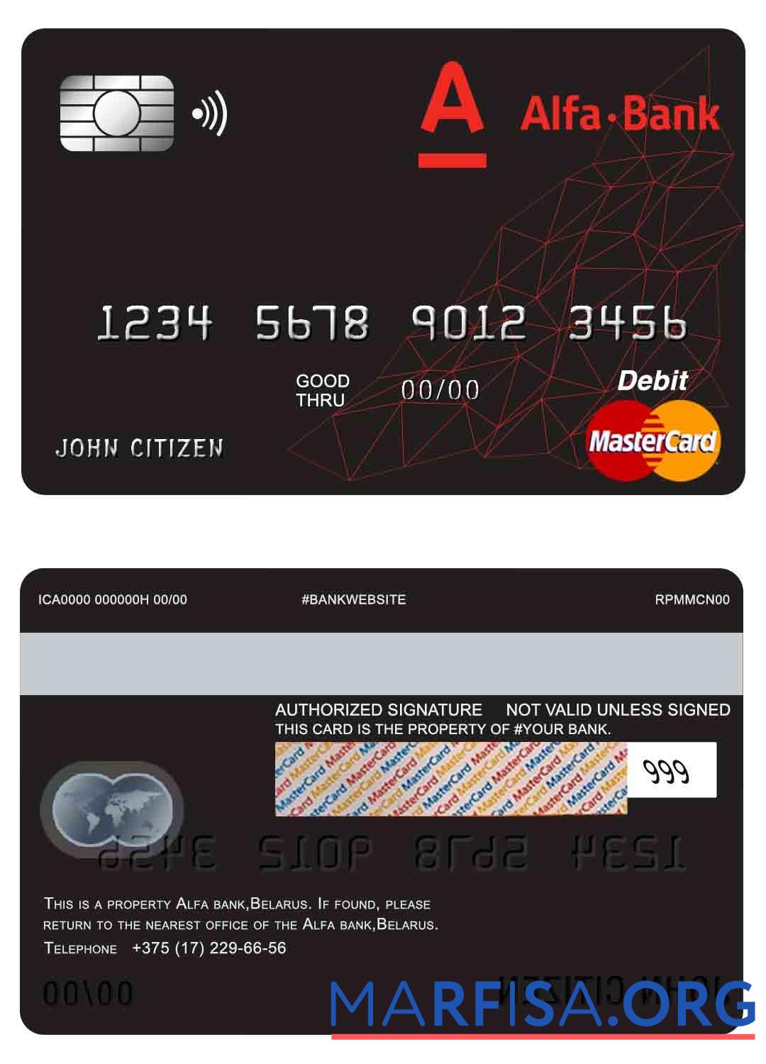 Printable Belarus Alfa bank master debit card example